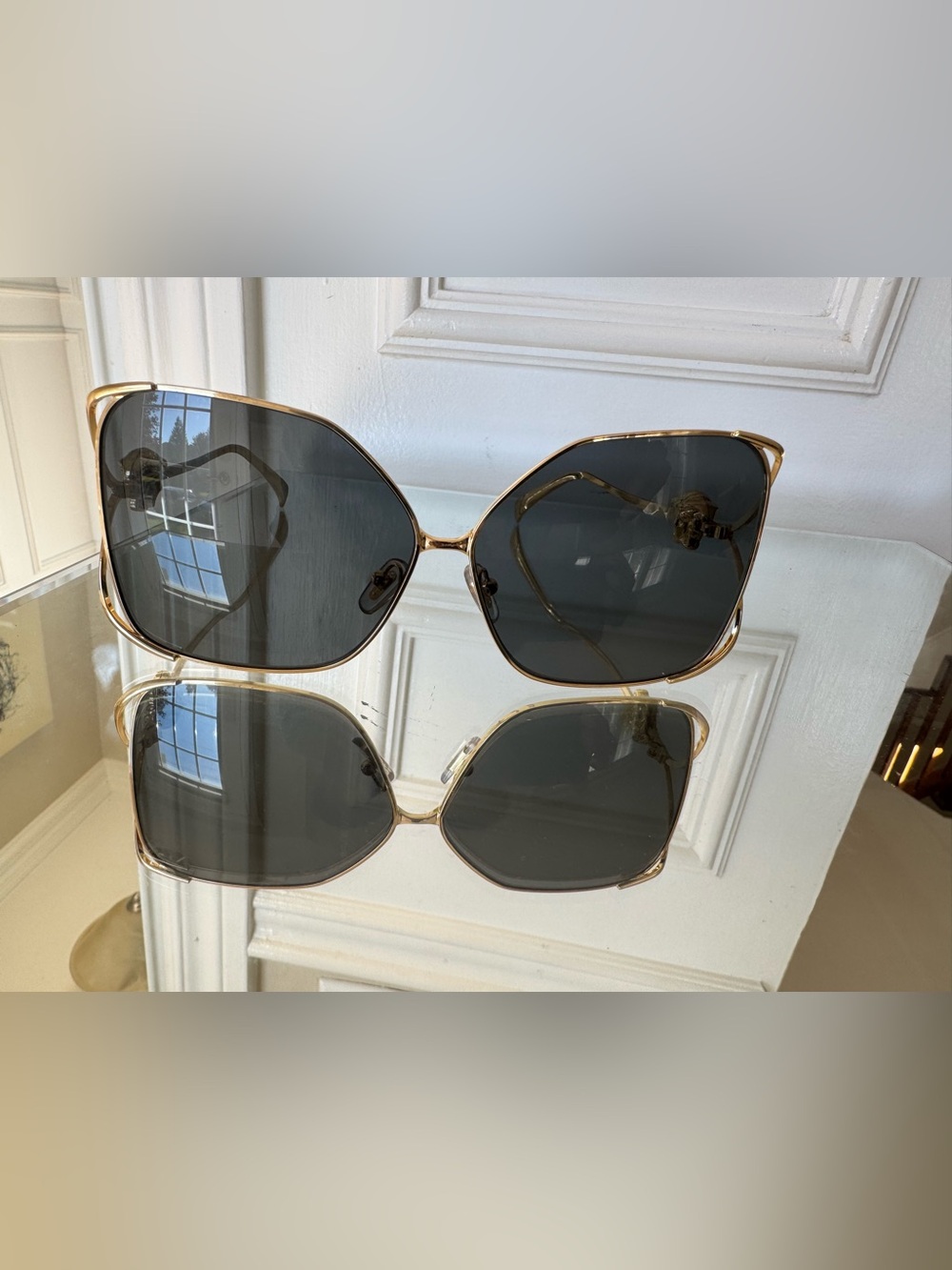 Gold Frame Oversized Women's Sunglasses with Gray Lenses.Comes without case
